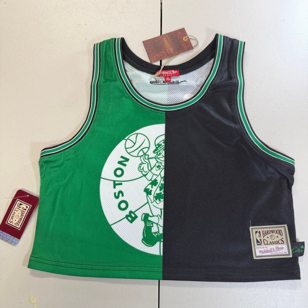 Boston Celtics Mitchell & Ness NBA Women's Big Face Crop Tank Large NWT